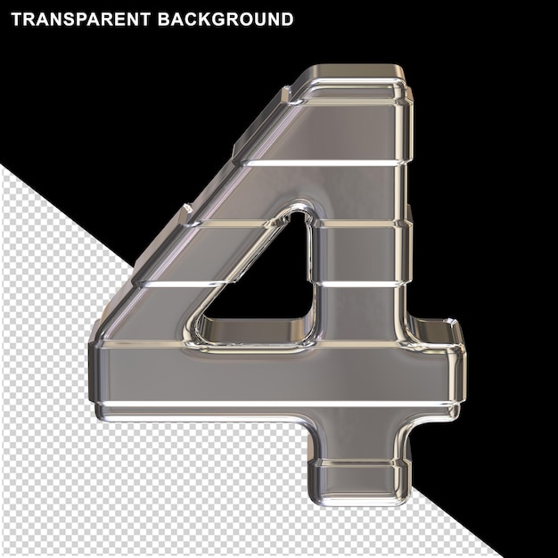 PSD silver numbers with horizontal straps 3d number 4