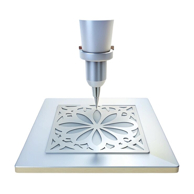 PSD a silver piece of art work is shown on a white background