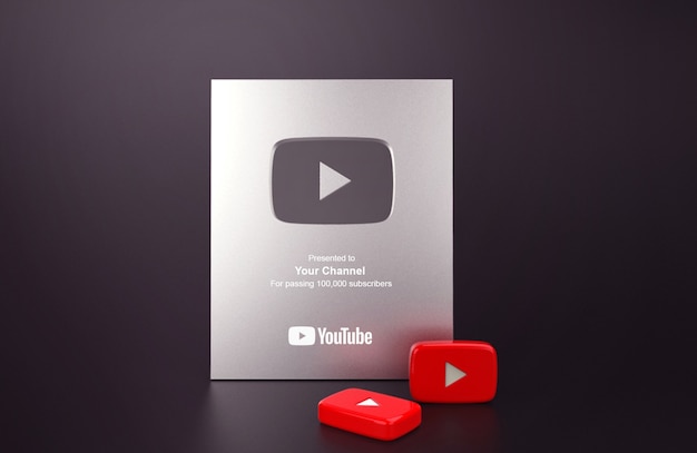 PSD mockup di youtube con pulsante di riproduzione argento