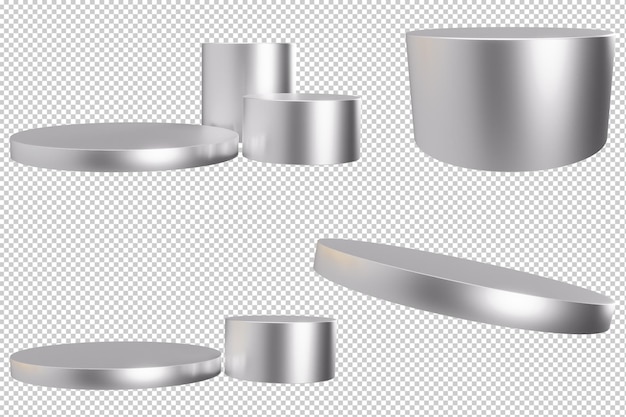 Silver podium set with various shape design on transparent background podium for product presentation