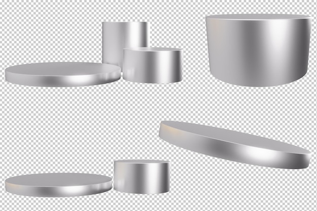 PSD 제품 프레젠테이션을 위한 투명한 배경 연단에 다양한 모양 디자인이 있는 은색 연단