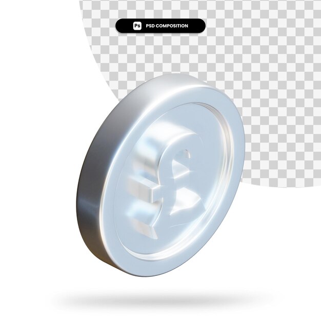 PSD silver pound coin 3d rendering isolated