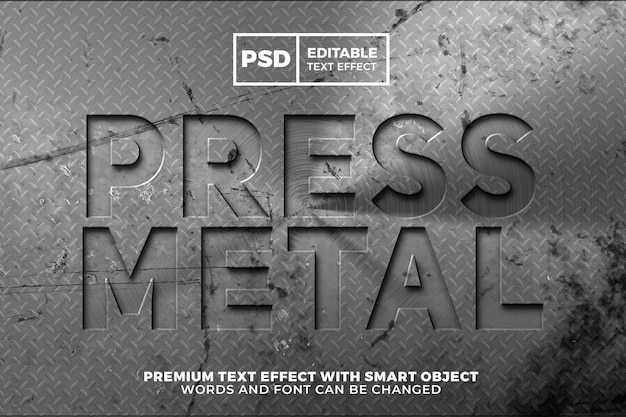 Silver press metal plate 3d editable text effect