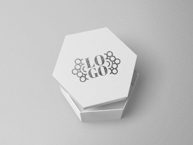 PSD silver printed logo mockup on hexagon shaped