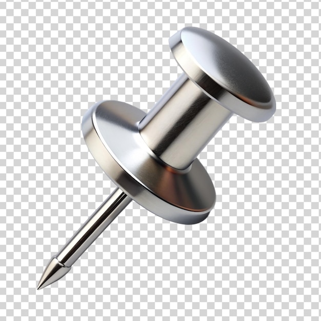 PSD silver push pin isolated on transparent background