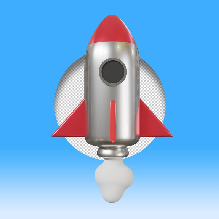 PSD a silver and red rocket with the word space on it