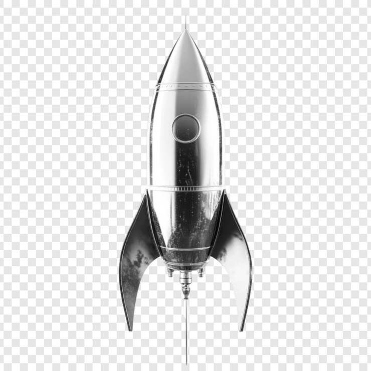 PSD silver rocket ship ready for launch space travel adventure