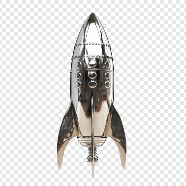 PSD silver rocket ship space travel design innovation futuristic metal