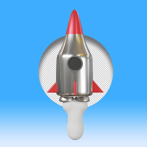 A silver rocket with a red arrow in the center.