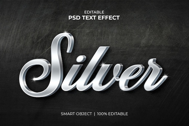 Mockup di effetto testo modificabile argento lucido 3d psd premium