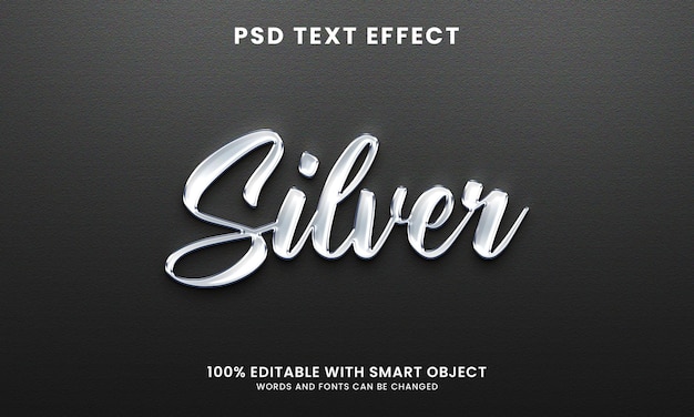Effetto di testo 3d lucido argento