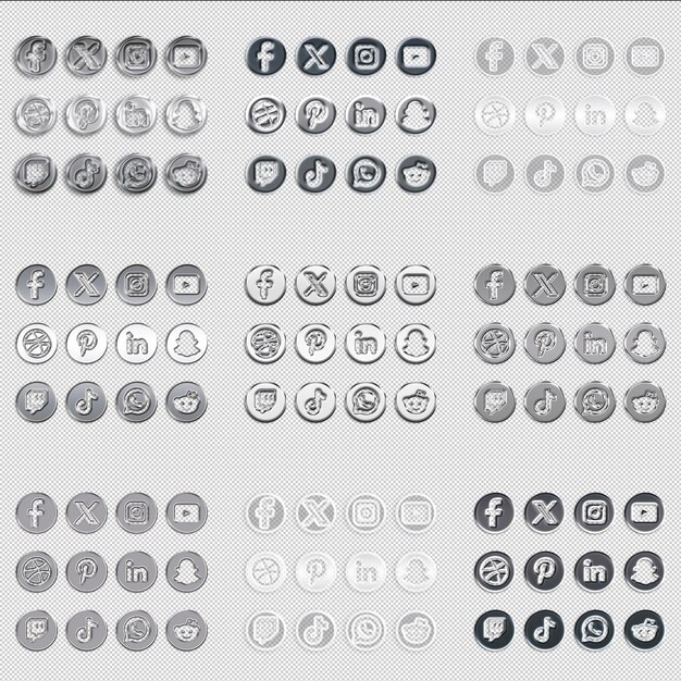 Silver social media icons met x-logo's psd-bestand met bewerkbare effecten