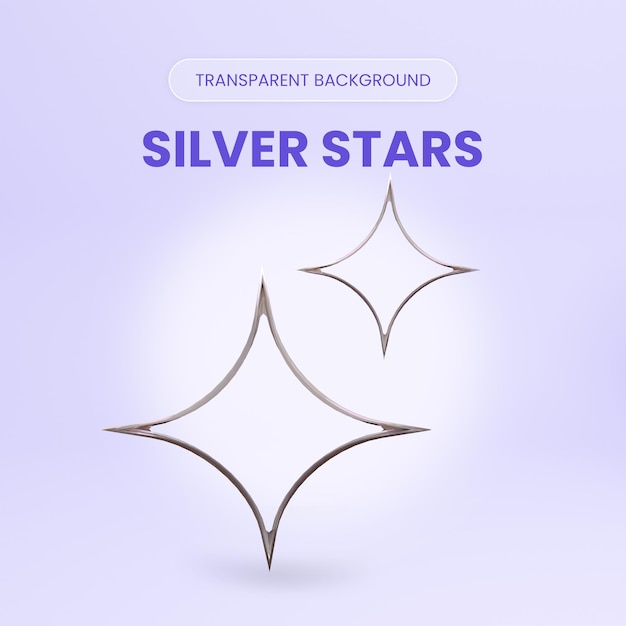 Silver stars 3d rendering illustration