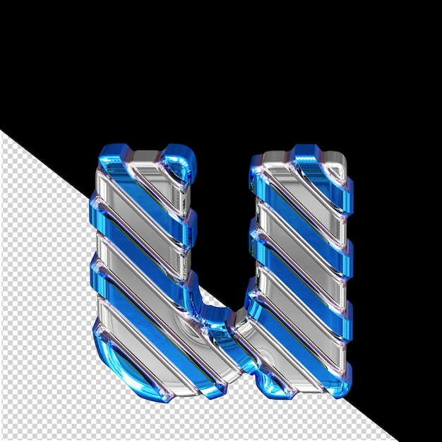 Silver symbol with blue diagonal straps letter u