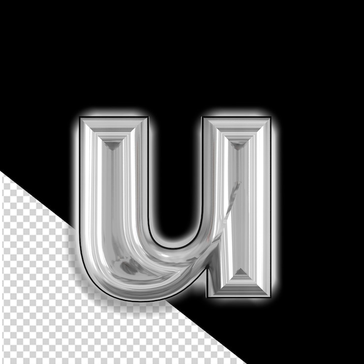PSD silver symbol with glow letter u