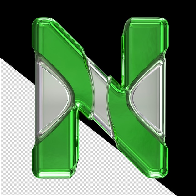 Серебряный символ с зелеными вставками буква n