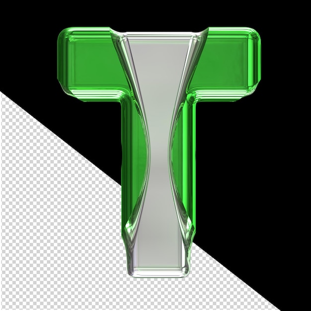 Silver symbol with green inlays letter t