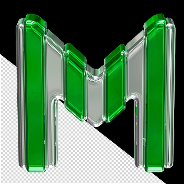 Silver symbol with green letter m