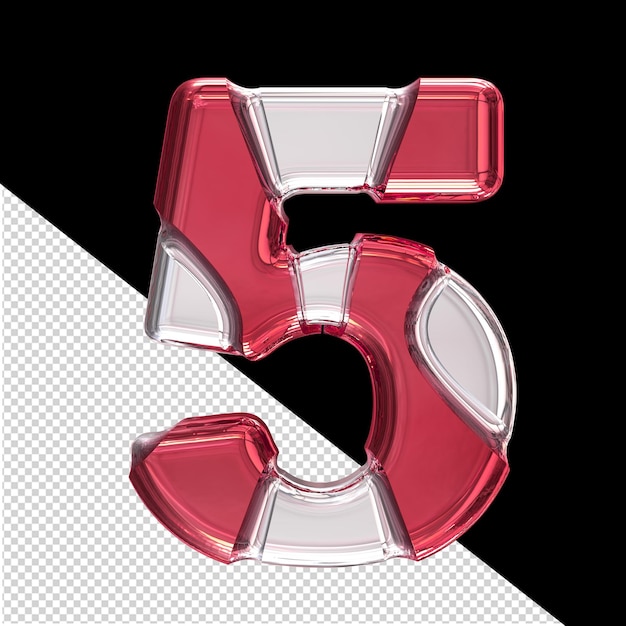 PSD silver symbol with red inlays number 5