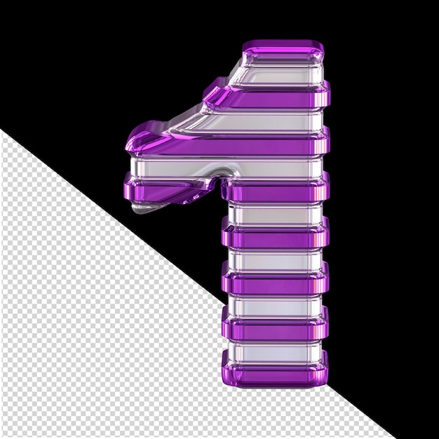 濃い紫色の細い水平ストラップ番号 1 が付いた銀のシンボル