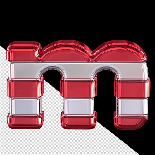 Silver symbol with thin red horizontal straps letter m