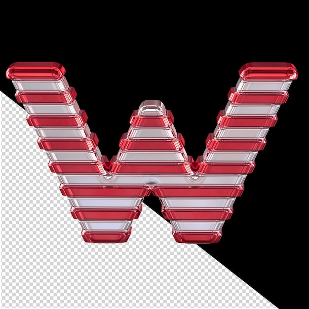 Simbolo in argento con sottili strisce orizzontali rosse lettera w