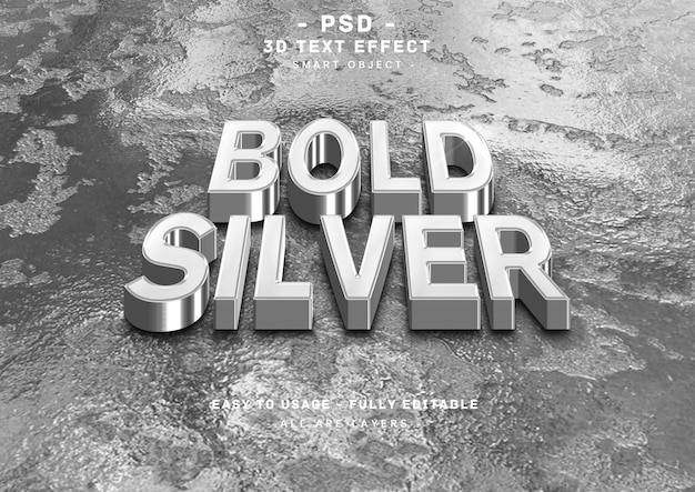 PSD silver text effect 3d bold style