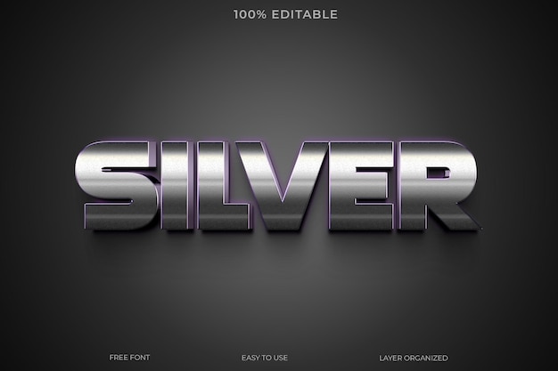 Silver text effect font editable typography 3d text style