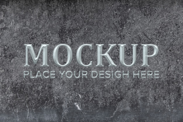PSD silver text on stone mockup design