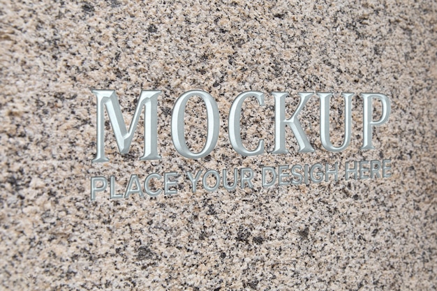 PSD silver text on stone mockup design