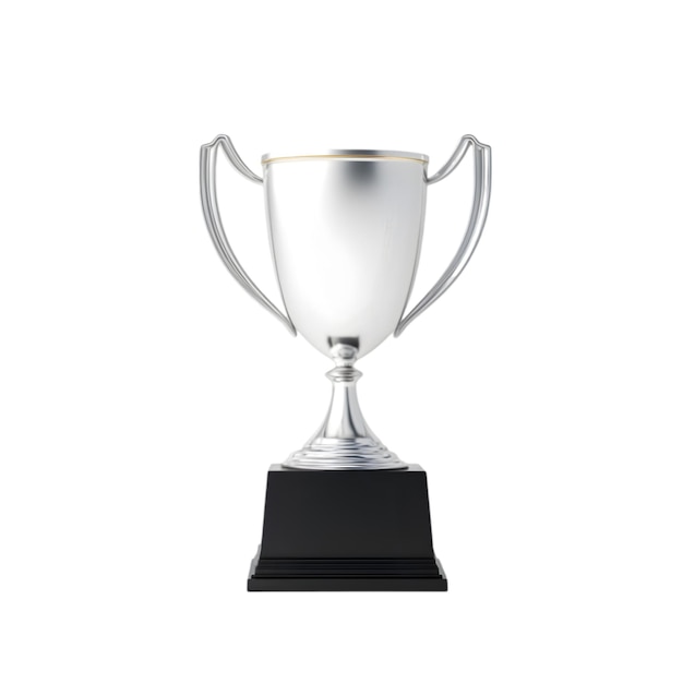 Silver Trophy Cup with Black Base Isolated on White Background Award for Excellence and Achieveme