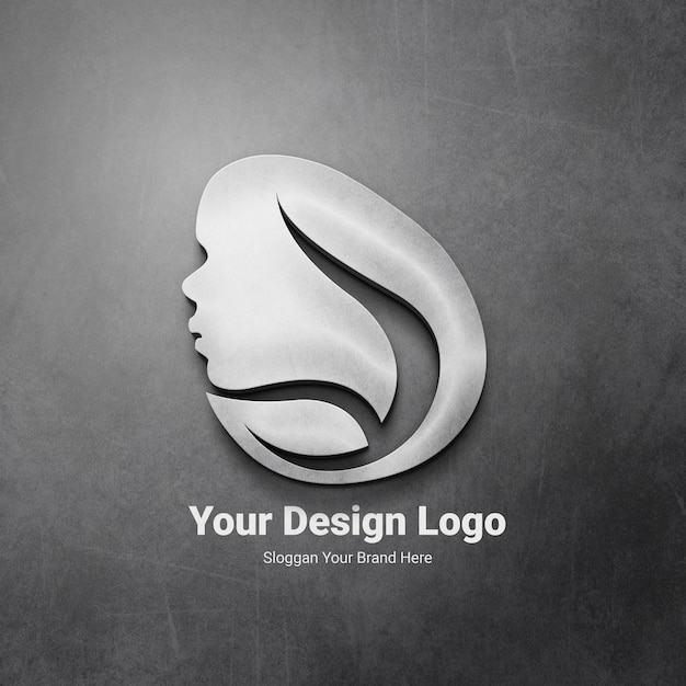 Silver wall logo mockup 3d