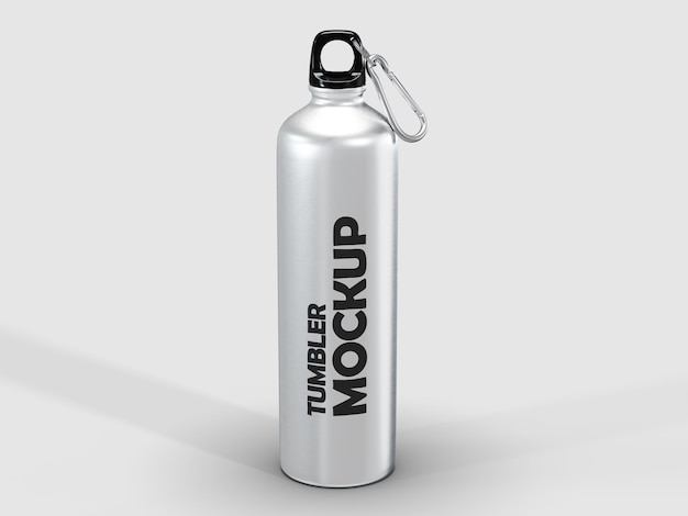 PSD a silver water bottle that says tumbler mockup on it.