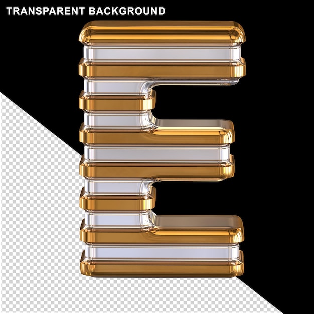PSD 얇은 금색 가로 스트랩이 있는 은색 대문자 e