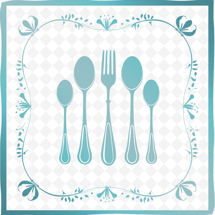 PSD silversmiths shop outline with silverware frame and spoon s illustration frames decor collection