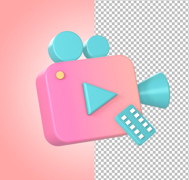 simple 3d digital movie video or cinema camera with film frame icon illustration