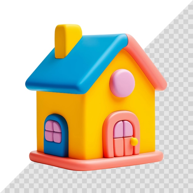 PSD semplice casa 3d isolata on white piccola casa giocattolo colorata concetto di immobile ai generativa