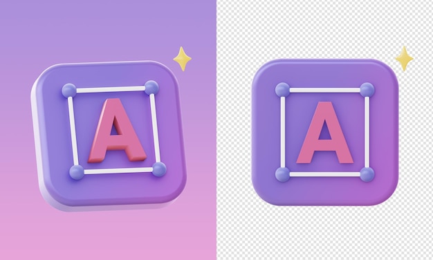 Simple 3d purple creative text icons for UI UX web mobile apps social media ads designs