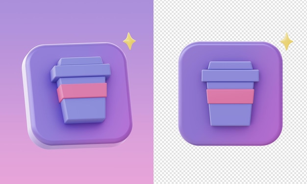 простые 3d фиолетовые значки чашек кофе для UI UX веб-мобильных приложений дизайн рекламы в социальных сетях