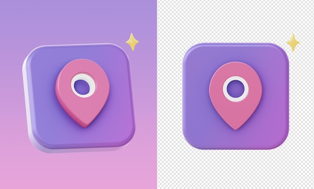 PSD ui ux web モバイル アプリ ソーシャル メディア広告デザインのシンプルな 3 d 紫マップ ポインターの位置アイコン