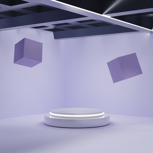 Simple 3d render empty white podium on purple background