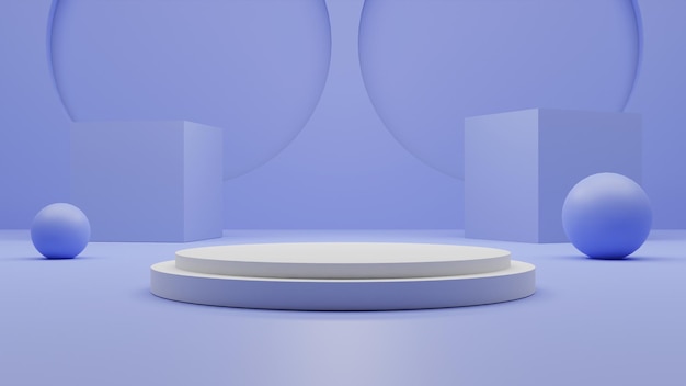 Simple 3d render empty white podium with balls on blue background