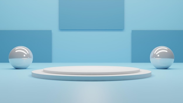 Simple 3d render podium on blue background