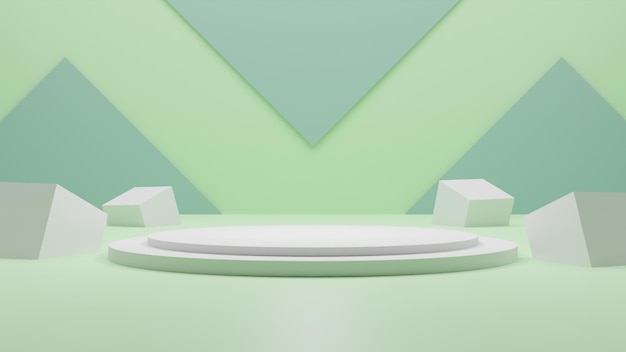 緑の背景にシンプルな3Dレンダリング表彰台