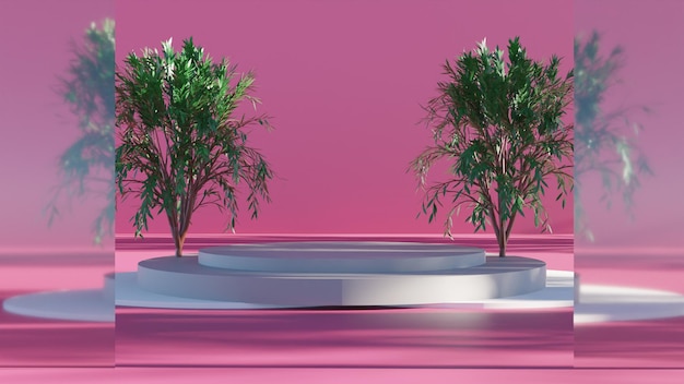 Simple 3D render podium on pink background realistic design