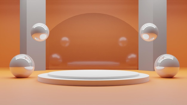 simple 3d render white podium on orange background