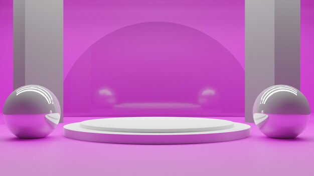 Simple 3D render white podium on pink background