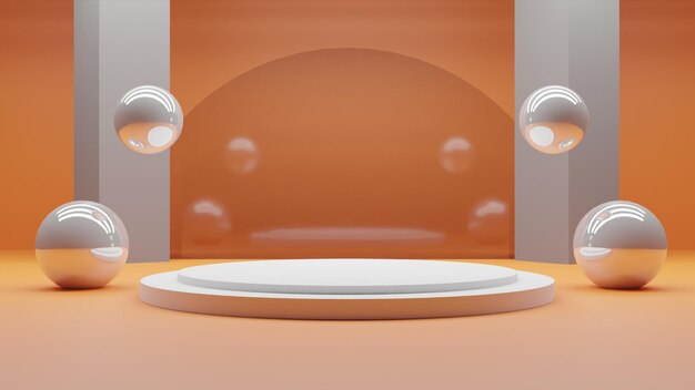 PSD simple 3d render white podium on orange background