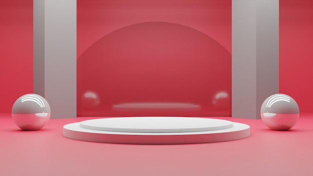 Simple 3D render white podium on red background