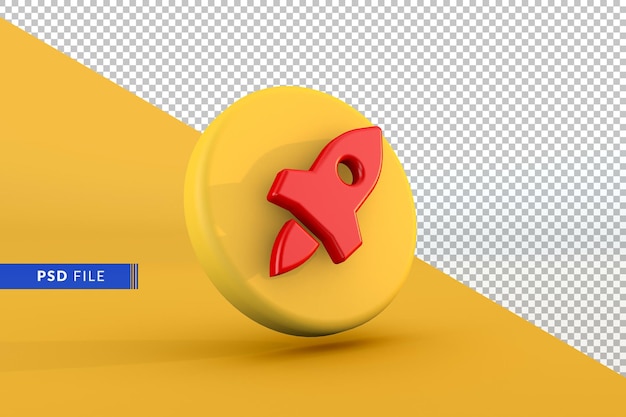 Simple 3d Rocket icon on yelllow background